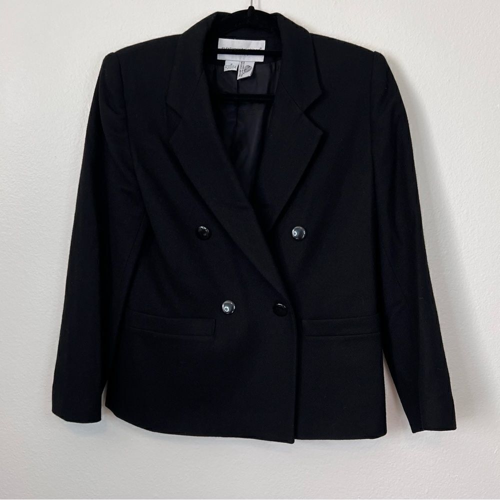 Fundamental Things Blazer Black Petite Size 4P Double Breasted 100% Wool Career
